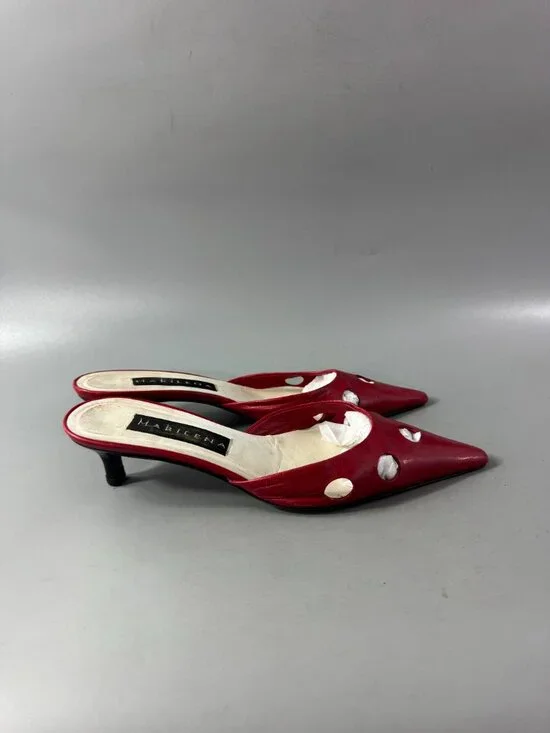 Marilena Red Leather Pointed-toe Kitty Heel Sandals, Size 37 - Picture 2 of 13